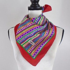 Yves saint Laurent silk scarf geometric striped YSL logo colorful red
